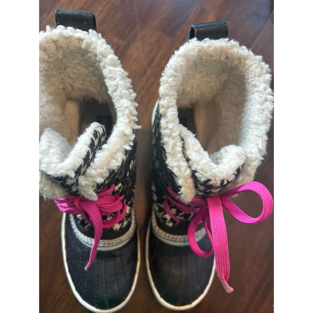 Sorel Tivoli Houndstooth Winter Boots Black White Pink NL1627-010 Womens 7‎